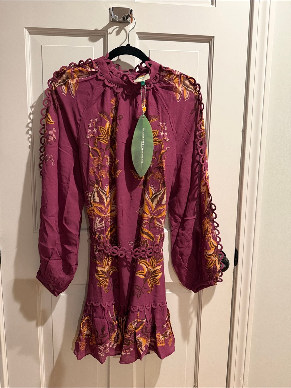 FARM Rio Plum Long-Sleeve Floral Embroidered Mini Dress - Picture 4 of 7